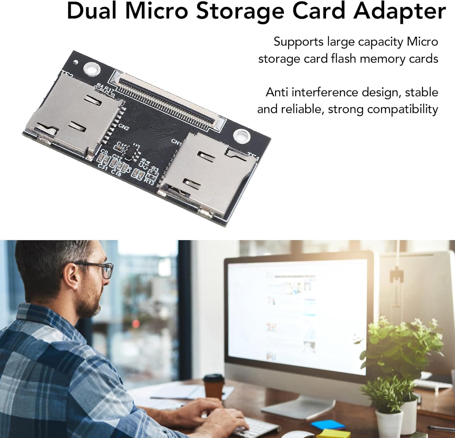 AMAKO Adaptateur double carte micro SD : carte de stockage double PCB vers adaptateur SSD CE ZIF, pour ordinateurs portables, consoles de jeu, noir