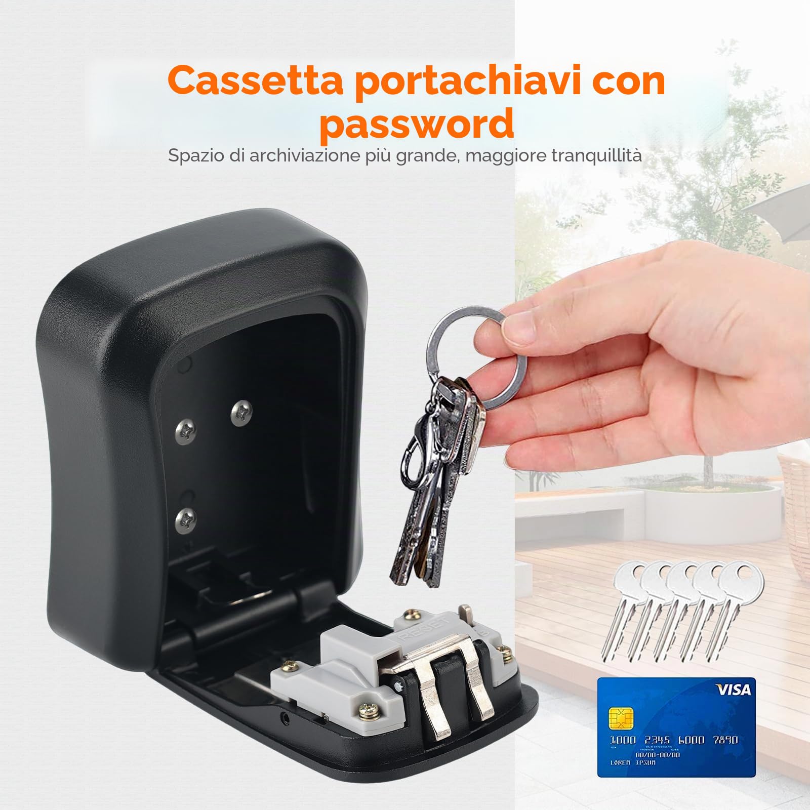 Ibergrif MA201 Cassaforte per Chiavi Montata a Parete,Cassetta di Sicurezza a Chiave Impermeabile,Cassaforte Porta Chiavi da Esterno con 4 Cifre Combinazione Codice, nero