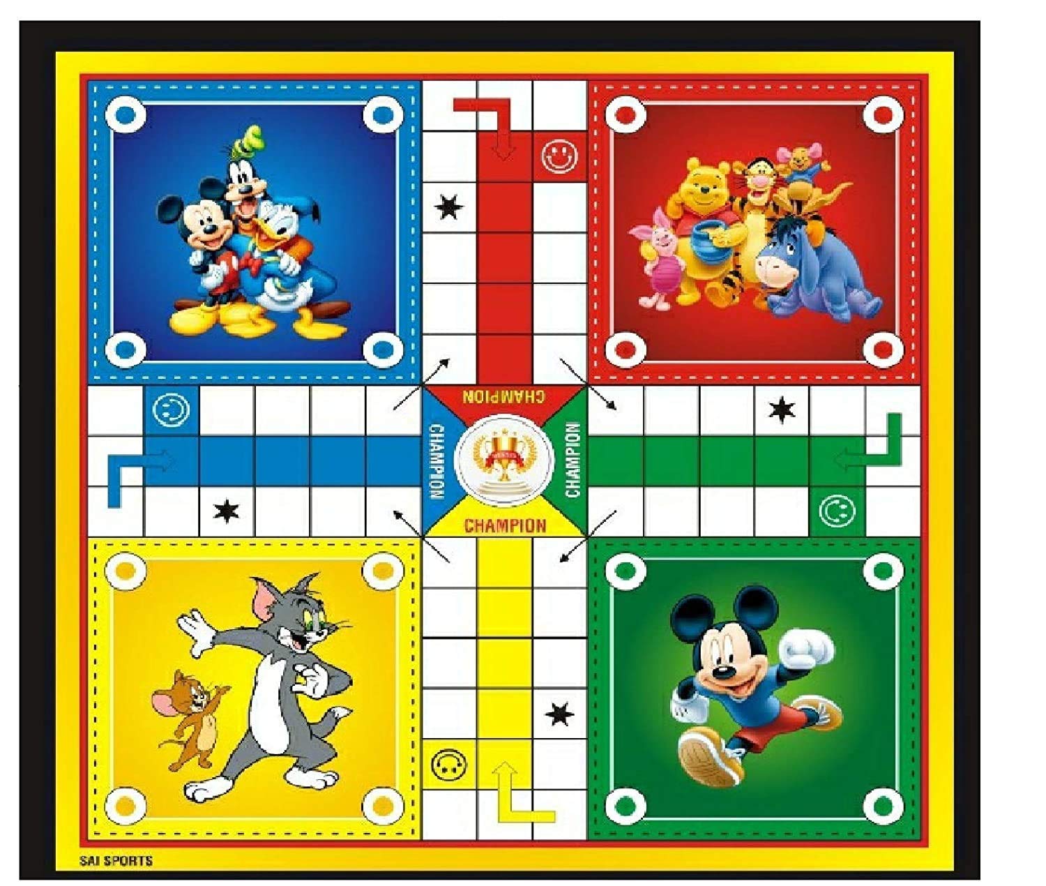 DSPKA Ludo Game Set with Dice for Kids Cardboard 2 in 1 Ludo and Snakes & Ladder Board Games Cartoon Print for Friends Family Kids (Random Clicks Multicolor Prints)