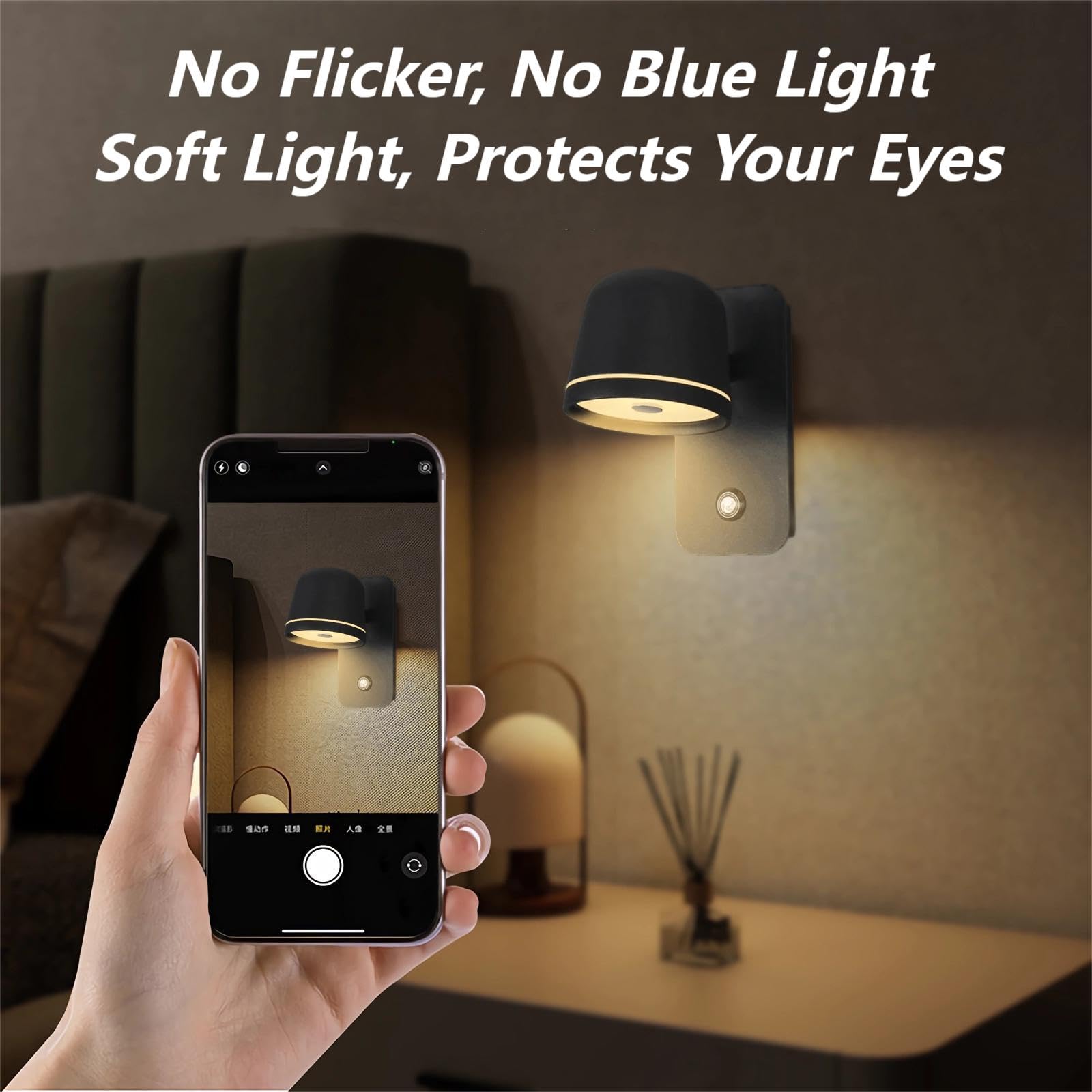 Wandleuchte Innen Schwarz, LED Wandlampe mit Touch Schalter Dimmbar, Modern Aluminium Wandbeleuchtung mit Verstellbarem Kopf, 5W 3000K/4500K/6000K für Flur Schlafzimmer Wohnzimmer