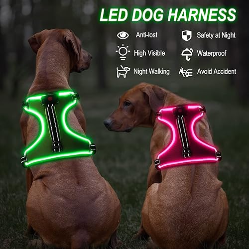 Miniatura 6 de Bpawser Arnés con luces LED para perro, arnés sin tirones con asa, arnés recargable con luz para perro, arnés para perro para tamaño XS, S, M, LXL