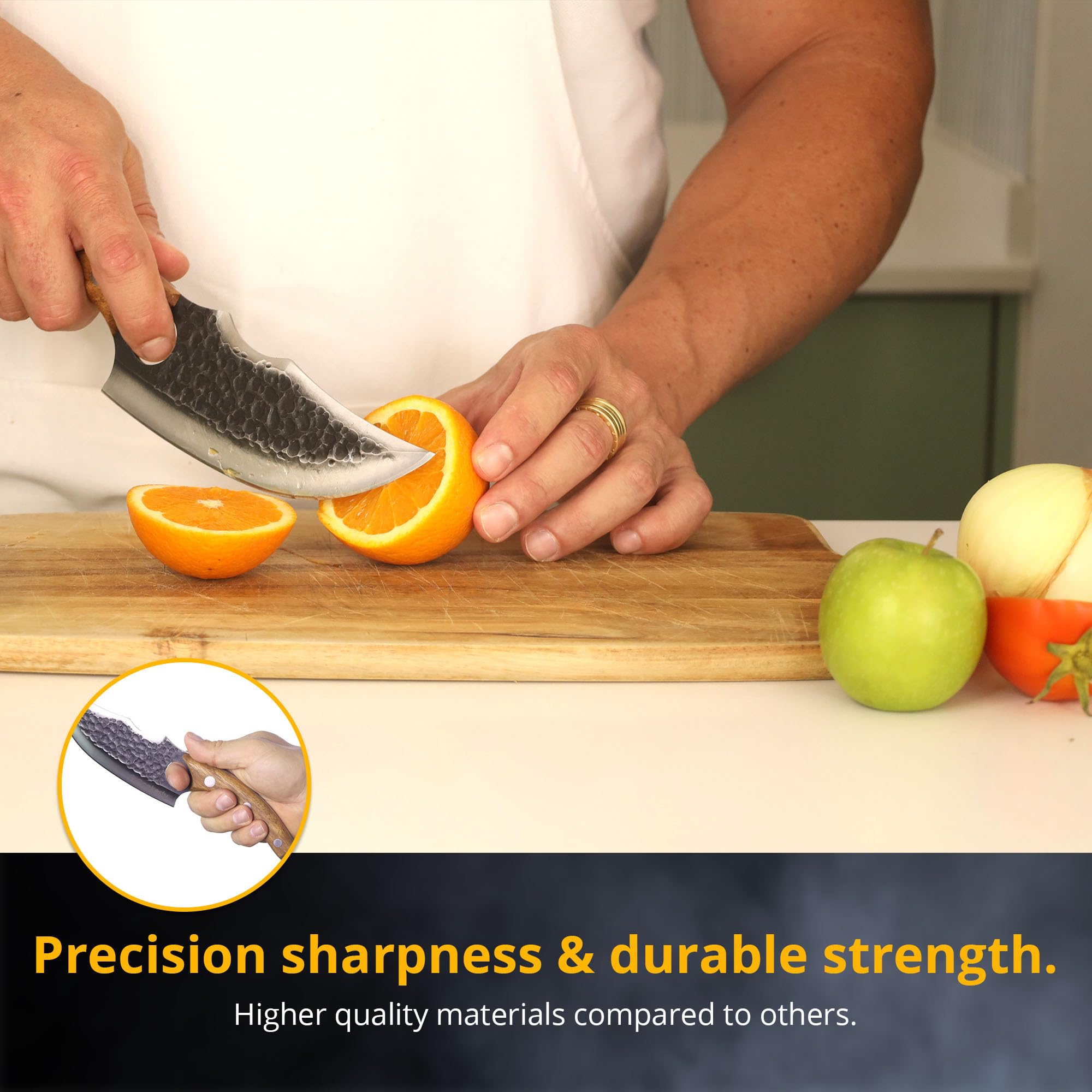 Chef Knife - Japanese Knife Style with Ergonomic Grip & Rosewood Handle, 6" High Carbon 5cr15 Steel Meat Cleaver, Genuine Leather Sheath, Kitchen Knives, Gift Packaging — Amazon image 2