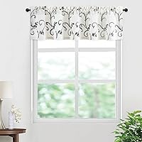 Vista 11 de VOGOL Cortinas bordadas de hojas, cenefas texturizadas de lino estilo rústico para ventana de cocina, patrón de hojas con bolsillo para barra