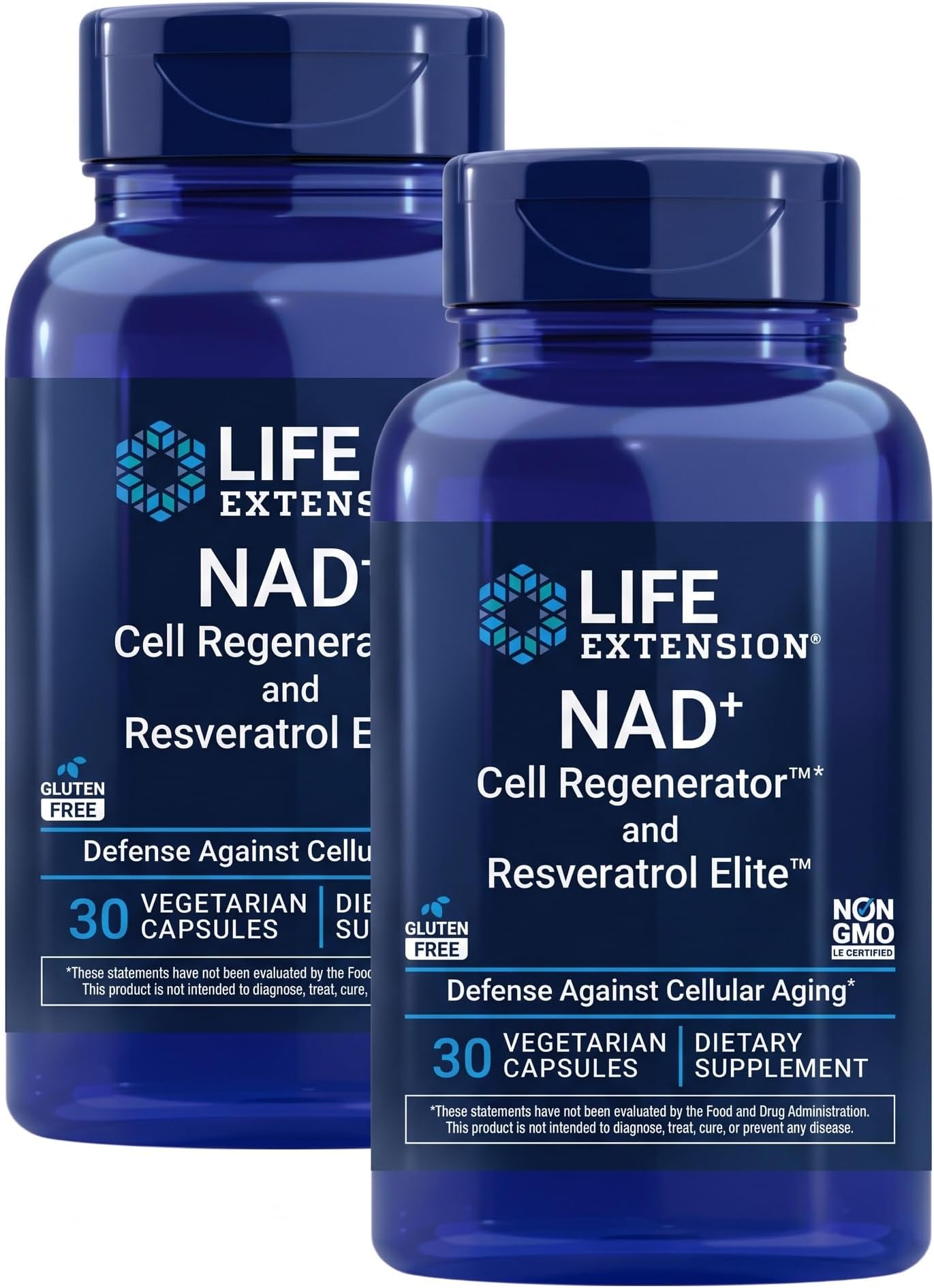 NAD+ Cell Regenerator™ & Resveratrol Elite™*,nicotinamide riboside,Trans-resveratrol,quercetin,Fisetin,Heart Health,Healthy Aging,Vegetarian,Non-GMO,Gluten Free, 30 Capsules (Pack of 2)