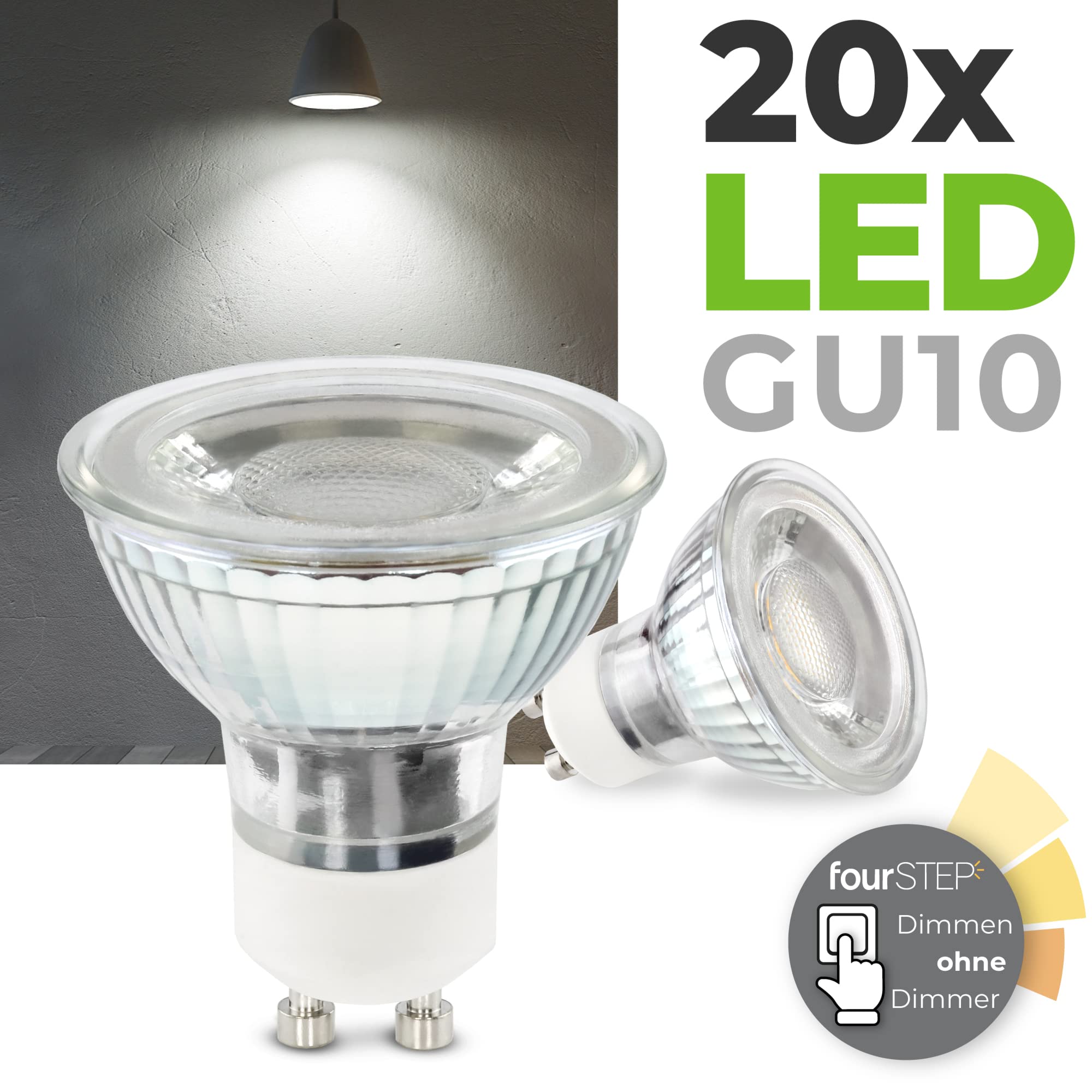 SSC-LUXon GU10 LED Leuchtmittel 20 Stück fourSTEP 5W neutralweiß dimmbar