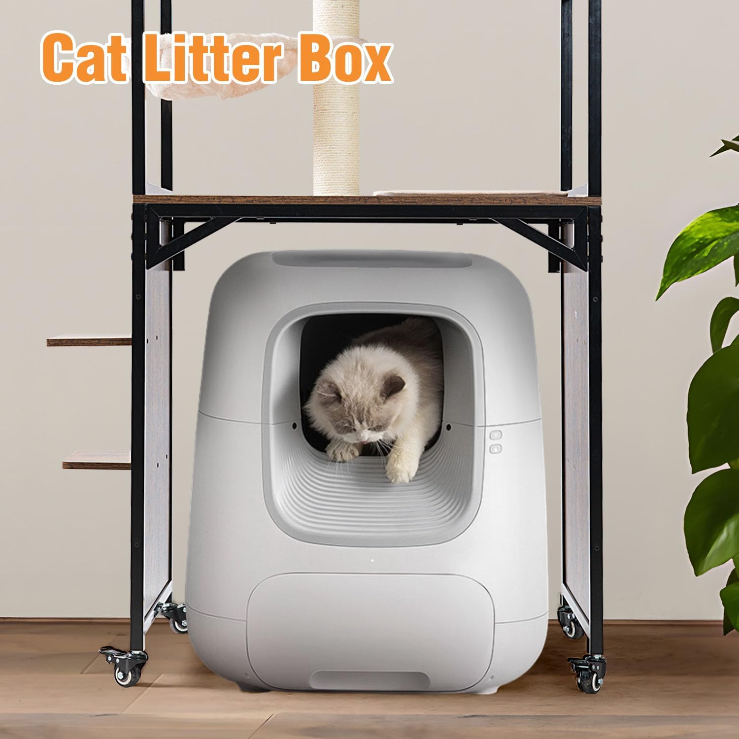 68-Inch Cat Tower with Litter Box Enclosure & Hammock – 2-in-1 Indoor Cat Tree Furniture, Metal Frame,Easy Assembly Cat Condo for Multi-Cat Households