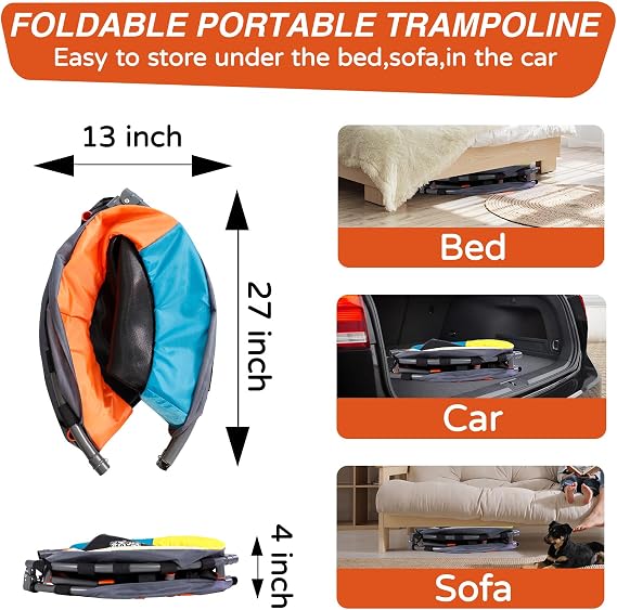 3FT Foldable Mini Trampoline with Height-Adjustable Handle for Kids | ASTM & CPSIA Certified, KidsTrampoline with Adjustable Bar, 100 lbs Capacity, Quiet Elastic Bands, Indoor Outdoor & Ages 3-6