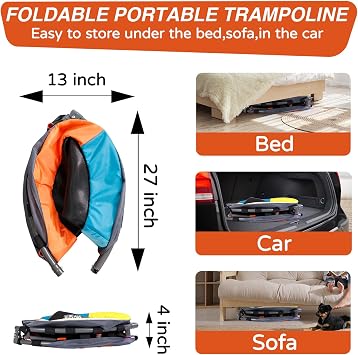 3FT Foldable Mini Trampoline with Height-Adjustable Handle for Kids | ASTM & CPSIA Certified, KidsTrampoline with Adjustable Bar, 100 lbs Capacity, Quiet Elastic Bands, Indoor Outdoor & Ages 3-6