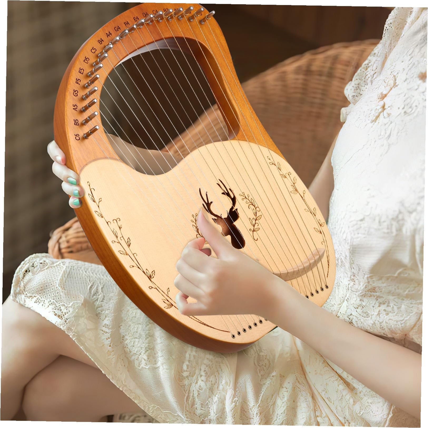 Set di Lira Strumento Musicale Portatile in Legno con 19 Corde, Chiave di Accordatura e Borsa per Principianti, Suono Chiaro e Regolazione Fine
