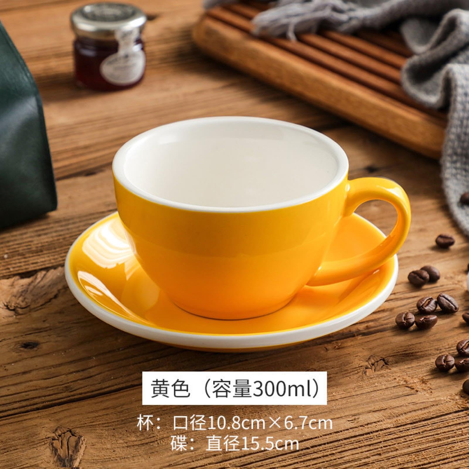 Europejski Zestaw Filiżanek do kawy, Filiżanka i spodek z cienkiej porcelany, Europejski kolorowy ceramiczny zestaw kubków do kawy 300 ml/10 uncji, kubek na mleko z białą krawędzią (Lake Blue R)
