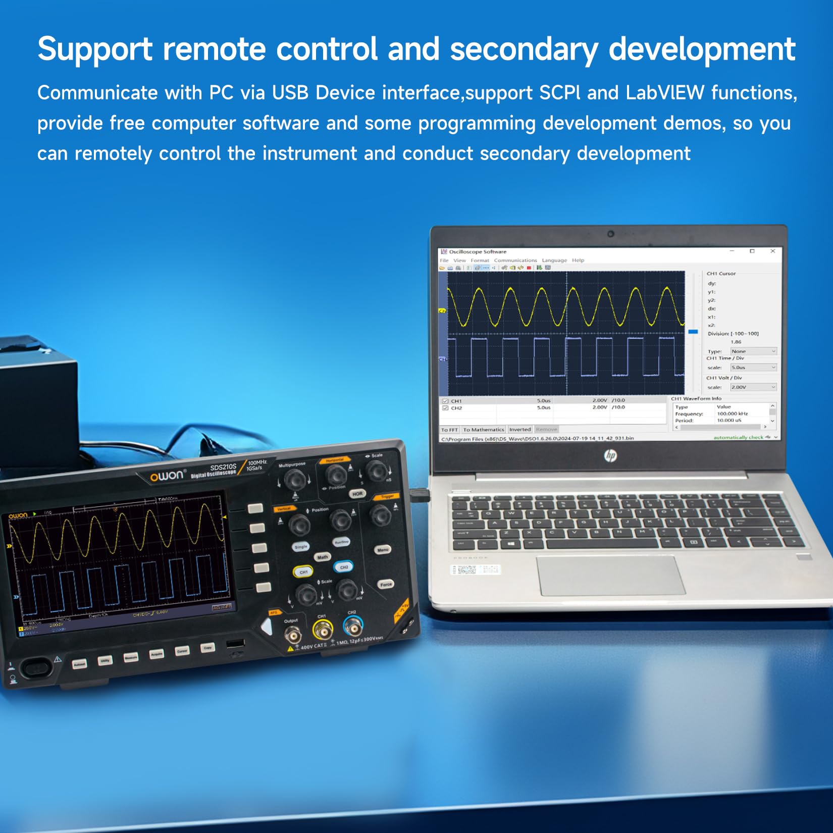 Owon SDS210S 25MHz Arbitrary Waveform Generator 100Mhz, 2CH 1GS/s, 20M Dual-Channel Digital Oszilloskop