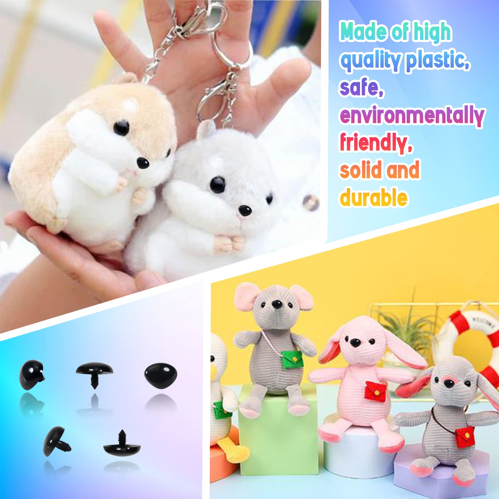 TOAOB 114pcs Black Safety Noses for Amigurumis Plastic Doll Noses with Washers 9mm to 29mm for Stuffed Crochet Animals Craft Puppet Plush Accessories - Image 3