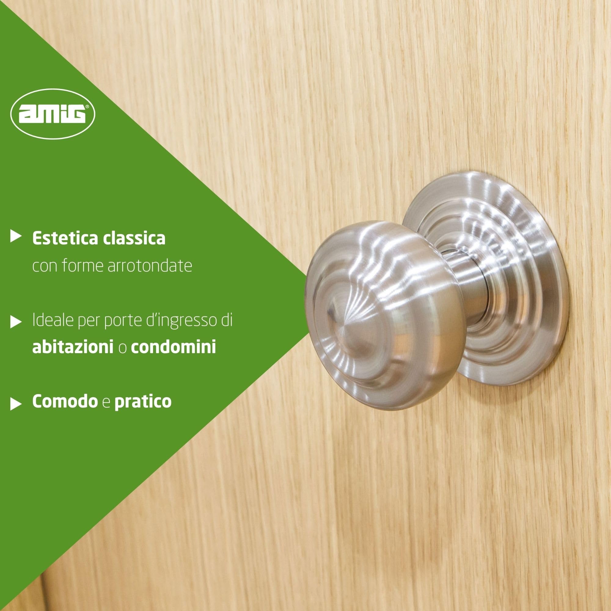 Amig - Pomello Porta | Base in Acciaio | Diametro Maniglia 70 mm | Include Vite e Dado di Fissaggio | Ideale per Porte d'Ingresso | Finitura: Cromo Opaco