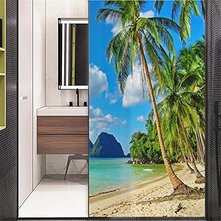 Window Film Privacy Non-Adhesive Sea View 01C Decorative Frosted Static Cling Window Stickers for Home Office 42x100cm(16.5