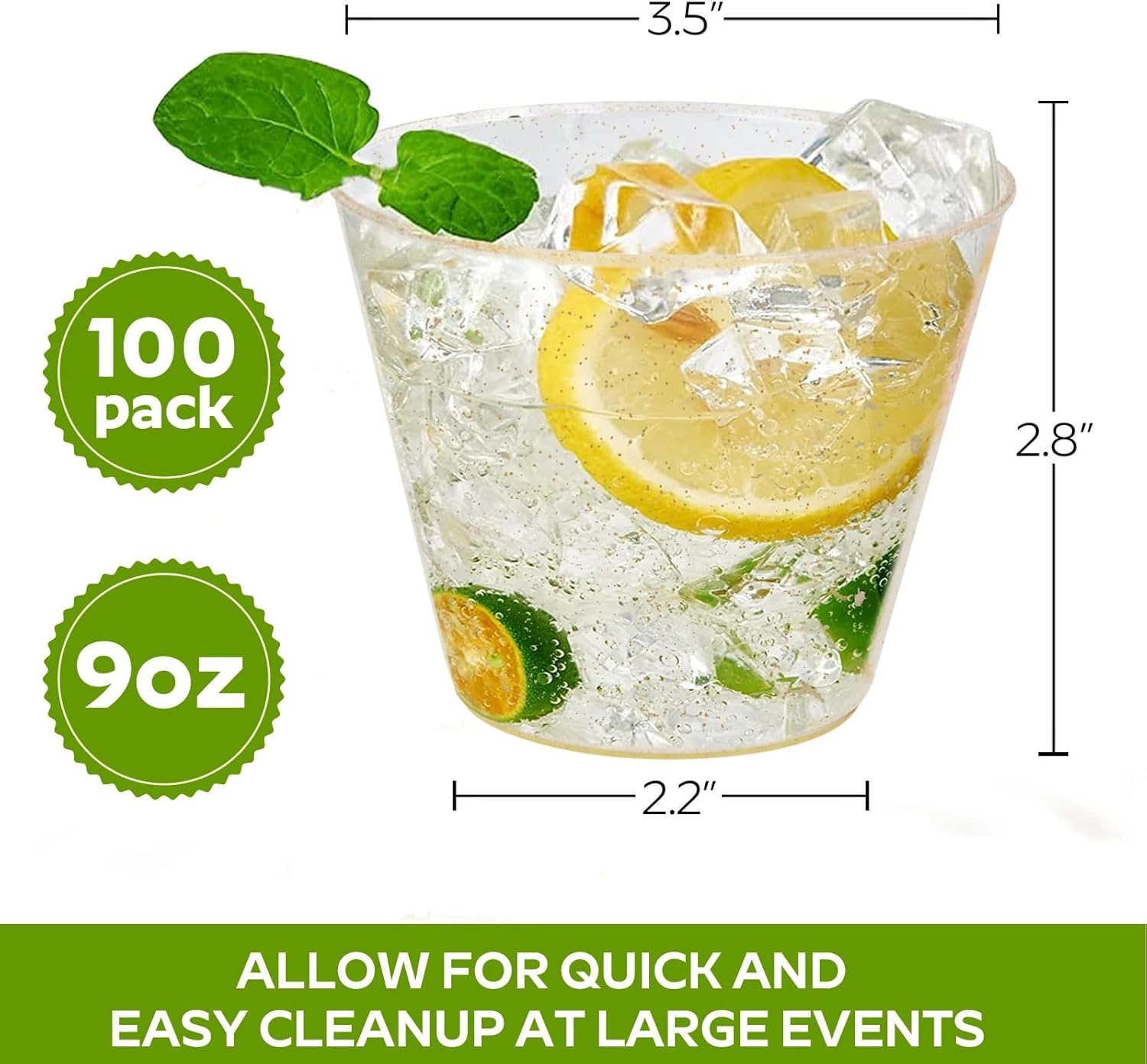 Tobvory 100 Pack Gold Plastic Cups - 9 oz Hard Gold Cups, Premium Disposable Cups For Cocktail And Drinking - Food Grade Party Cups Set - Sturdy Plastic Tumbler Cups For Parties - Gold Glitter - Image 2