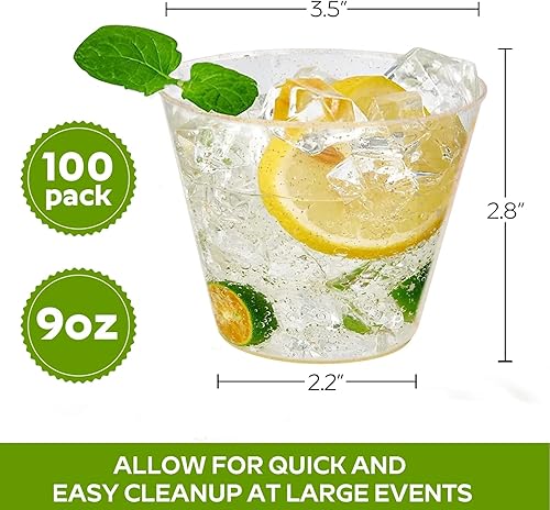 Miniatura 9 de Tobvory Paquete de 100 vasos de plástico dorado  Vasos de plástico transparente duro de 9 onzas vasos desechables de primera calidad para cóctel y