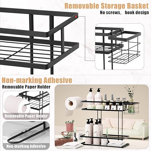 Miniatura 3 de Almacenamiento sobre el inodoro, organizador de baño de 2 niveles sobre el inodoro con cesta extraíble, almacenamiento sobre el inodoro con adhesivo