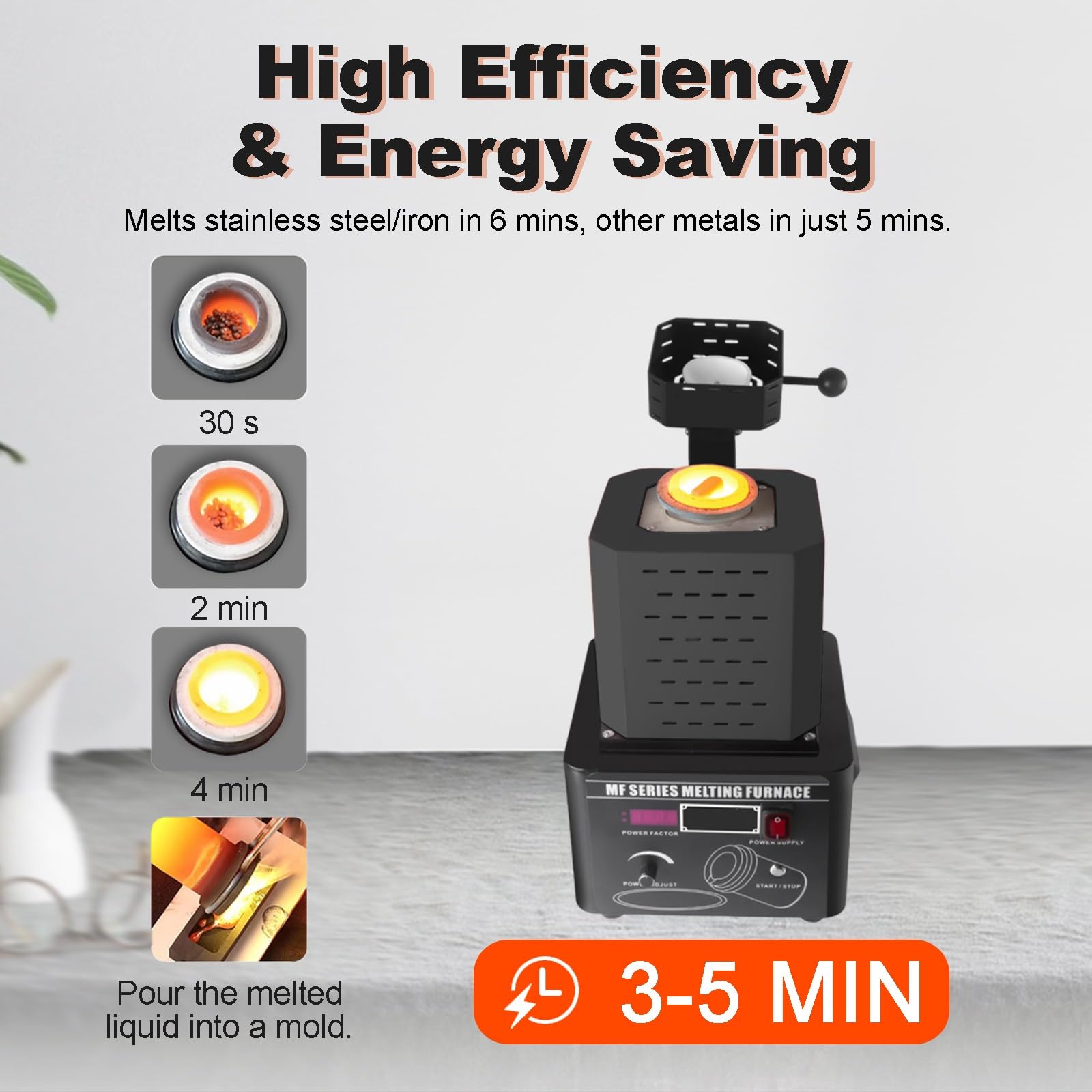 Macchina per La Fusione Digitale dei Metalli Forno di Fusione Alta Temperatura 5 KW, Forno per Fusione Gioielli, Fusione Rapida Oro E Metalli Preziosi,(Orange,3kg)