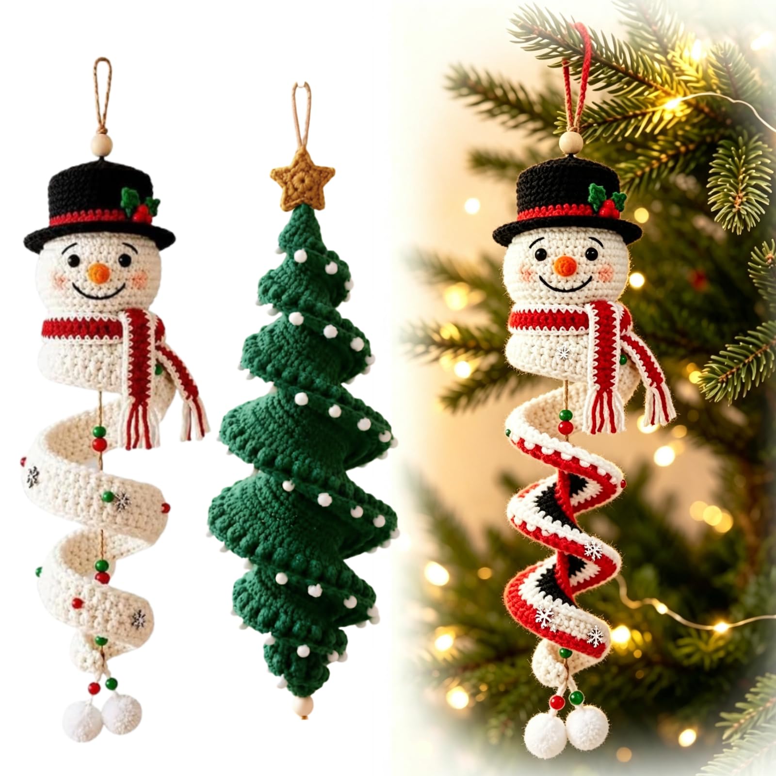 2Pcs Crochet Snowman Spiral Ornament DIY Kit for Beginners