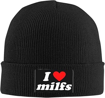 Beanie I Love Milfs I Love Heart Milfs Beanie Hat Women Skull Cap Men Slouchy Hat Knitted Hat Knit Hat Black