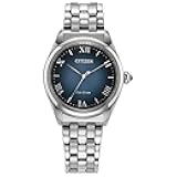 Ladies Eco-Drive Dress L Classic Watch, Silver-Tone Stainless Steel Bracelet, Navy Dial, 3 Hand (Model: EM1140-80L)