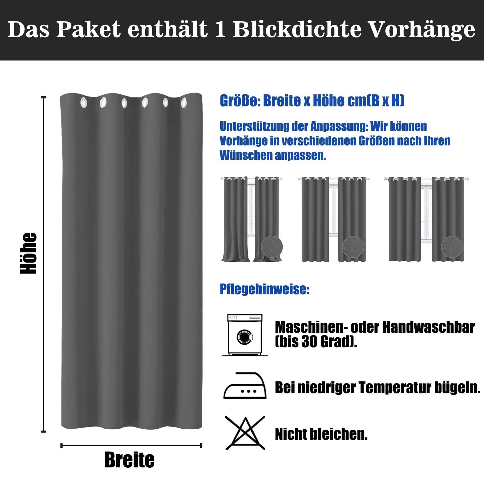 Tenda Termica 150x250cm Isolante Freddo e Caldo con Anelli 1 Pezzi Impermeabili Tenda Isolante Termica per Soggiorno Interni Ufficio Porta Grigio Scuro
