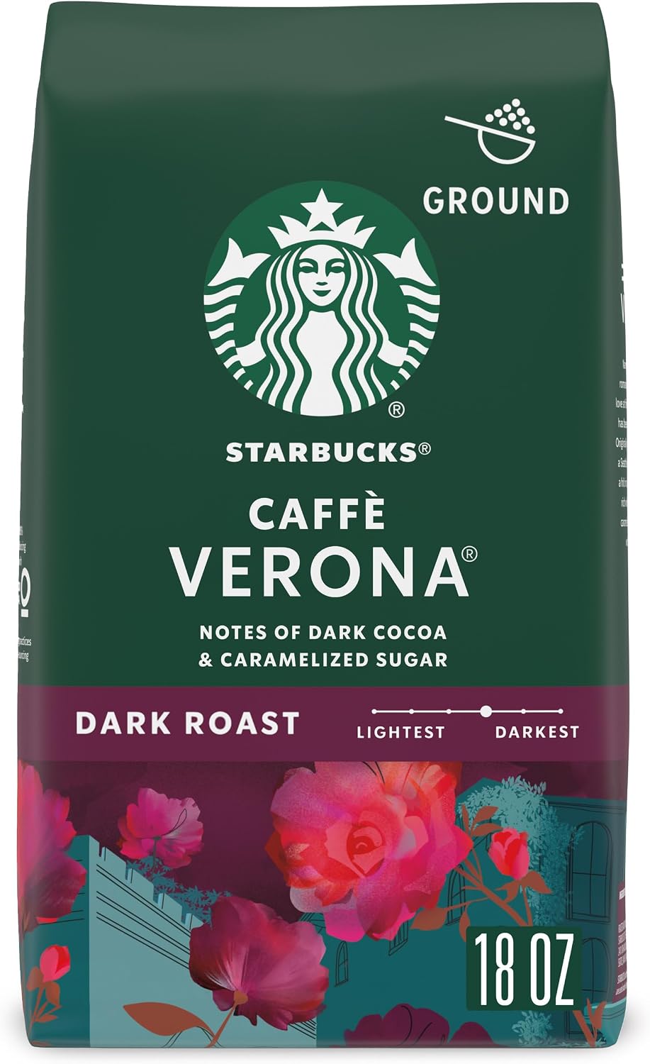 Starbucks Ground Coffee Caffè Verona Dark Roast, 18 oz Bag | 100% Arabica ground coffee; Dark Roast Caffè Verona; 1 bag, 18 oz