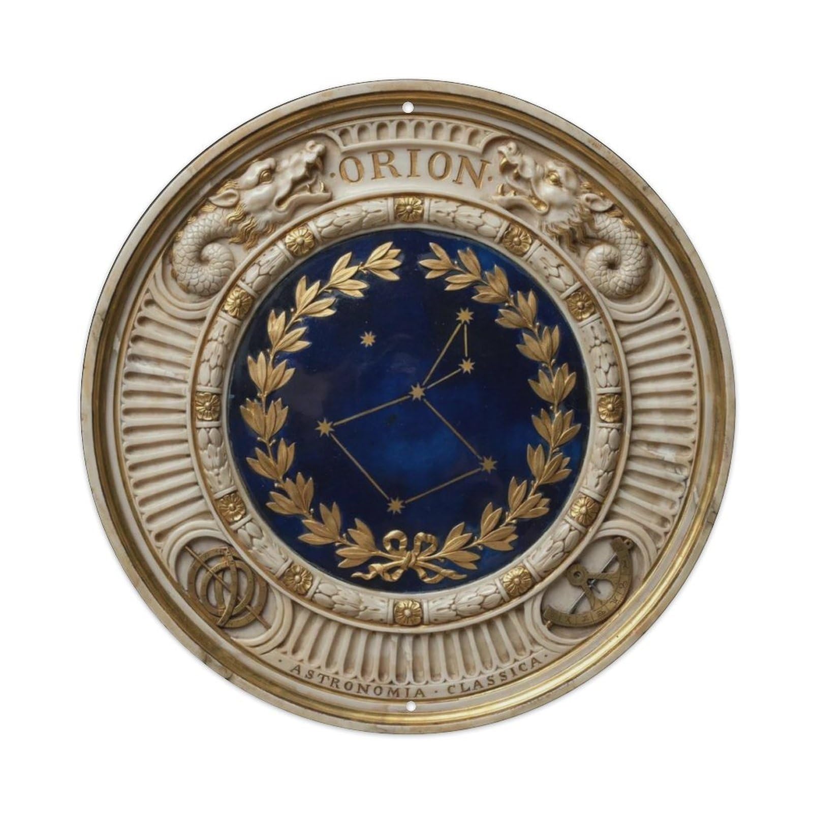 Dual Dragon Head 3D Marble Orion Constellation Round Metal Tin Sign Plaque