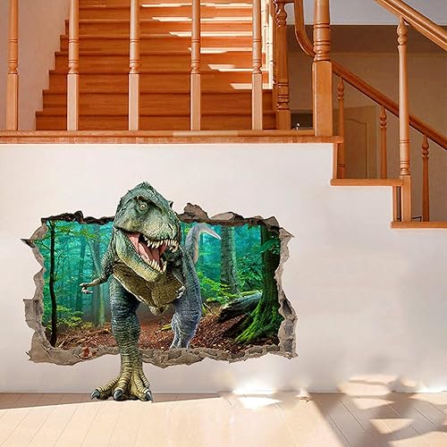 Miniatura 2 de BOSUE SLLXG Adhesivos de pared de dinosaurios 3D autoadhesivos creativos con diseño de dinosaurio que irrumpe en la pared, decoración de pared de la