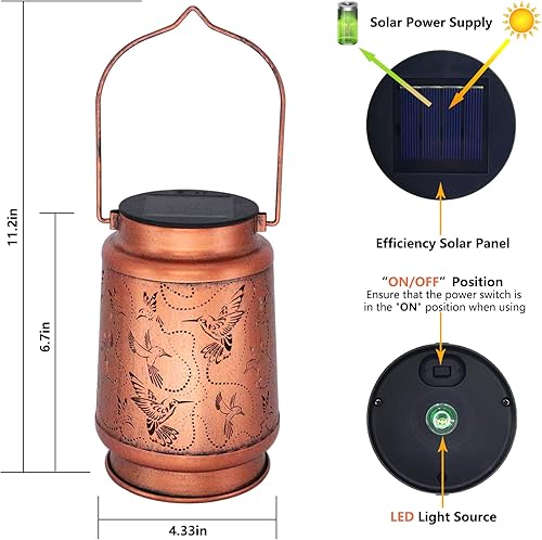 Miniatura 4 de Solar Hummingbird Lanterns Outdoor Hanging Decor LanternWaterproof Hollow Out Metal Decorative Garden LightGraceful Decoration for