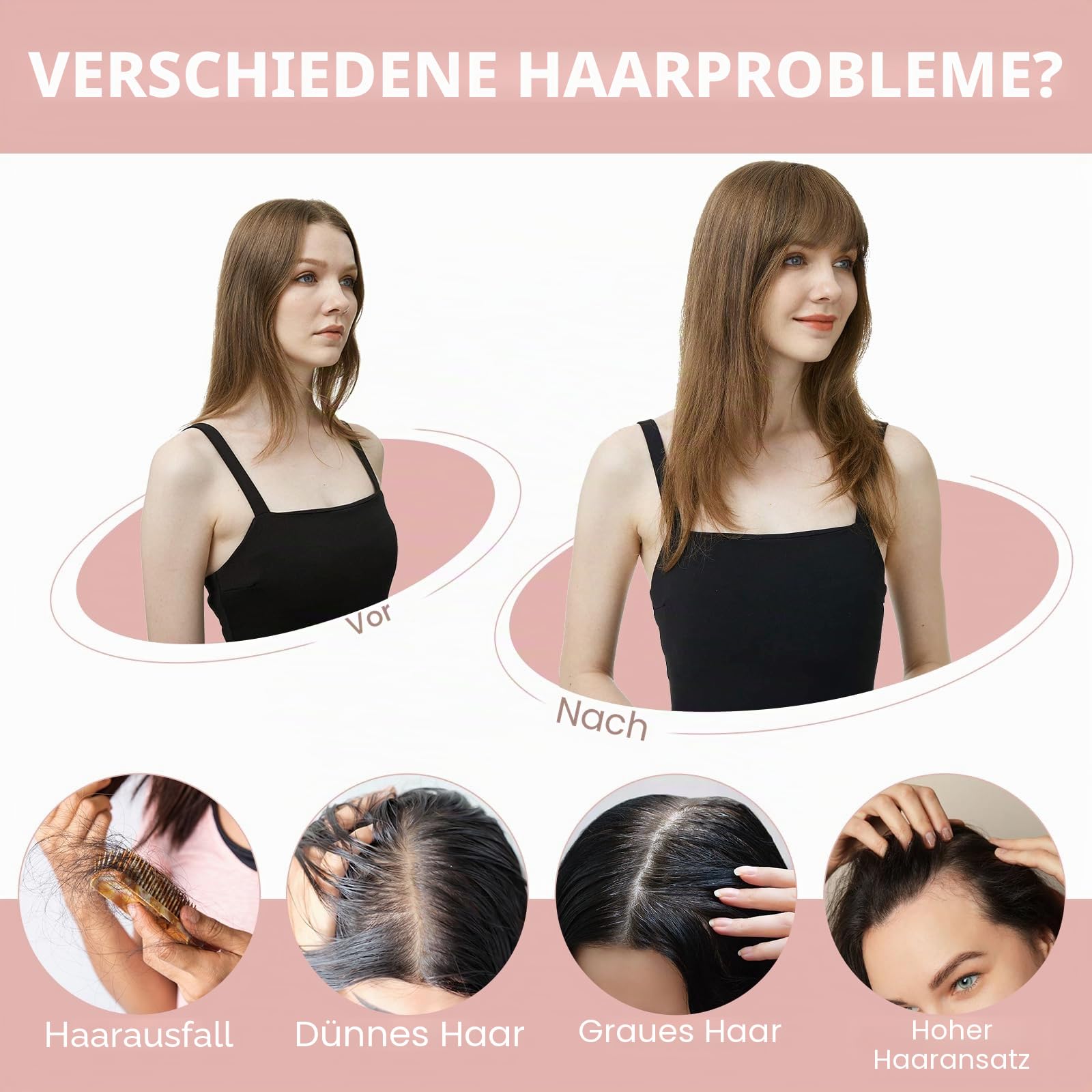 Silk-co Hair Topper Echthaar 21g, 8x11cm handgebunden Basis Toupet Damen, Clip in Haarteile mit Spitzen-Seidenbasis, mit Pony, 27cm #02 Dunkelbraun