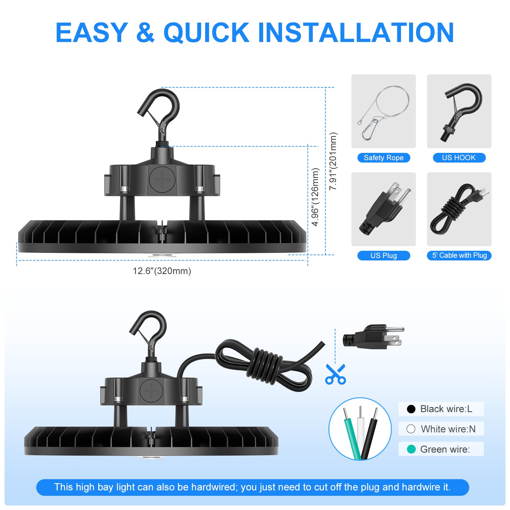6 Pack UFO LED High Bay Light 240W 200W 150W Adjustable 5700K 5000K 4500K Dimmable DLC ETL LED — view 7