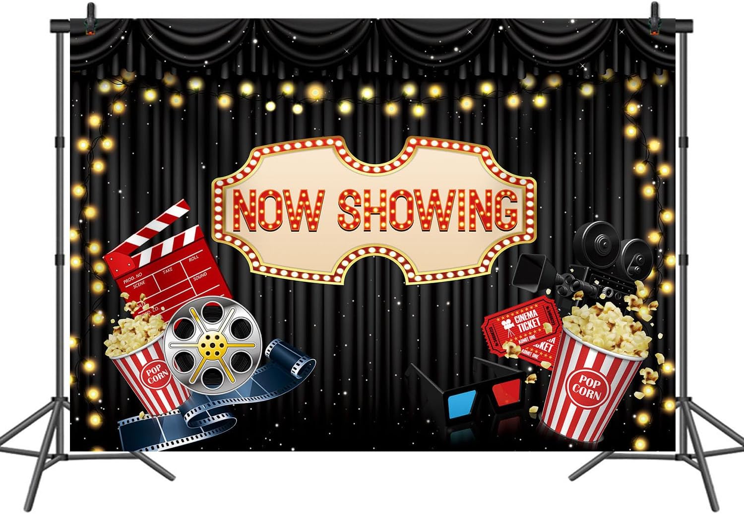 Movie Night Backdrop Now Showing Black Carpet Photography Backdrop Ceremony Dress-up Awards Theatre Birthday Party Banner Decorations Photo Booth Props