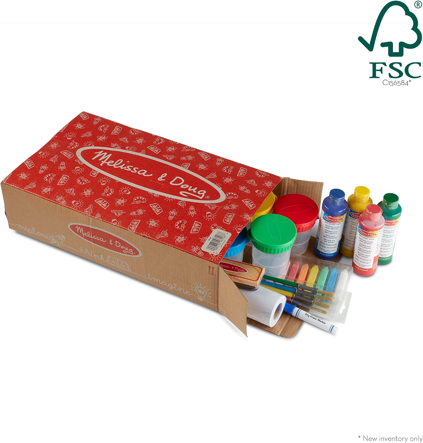 Melissa & Doug Easel Accessory Set - Paint, Cups, Brushes, Chalk, Paper, Dry-Erase Marker - FSC-Certified Materials