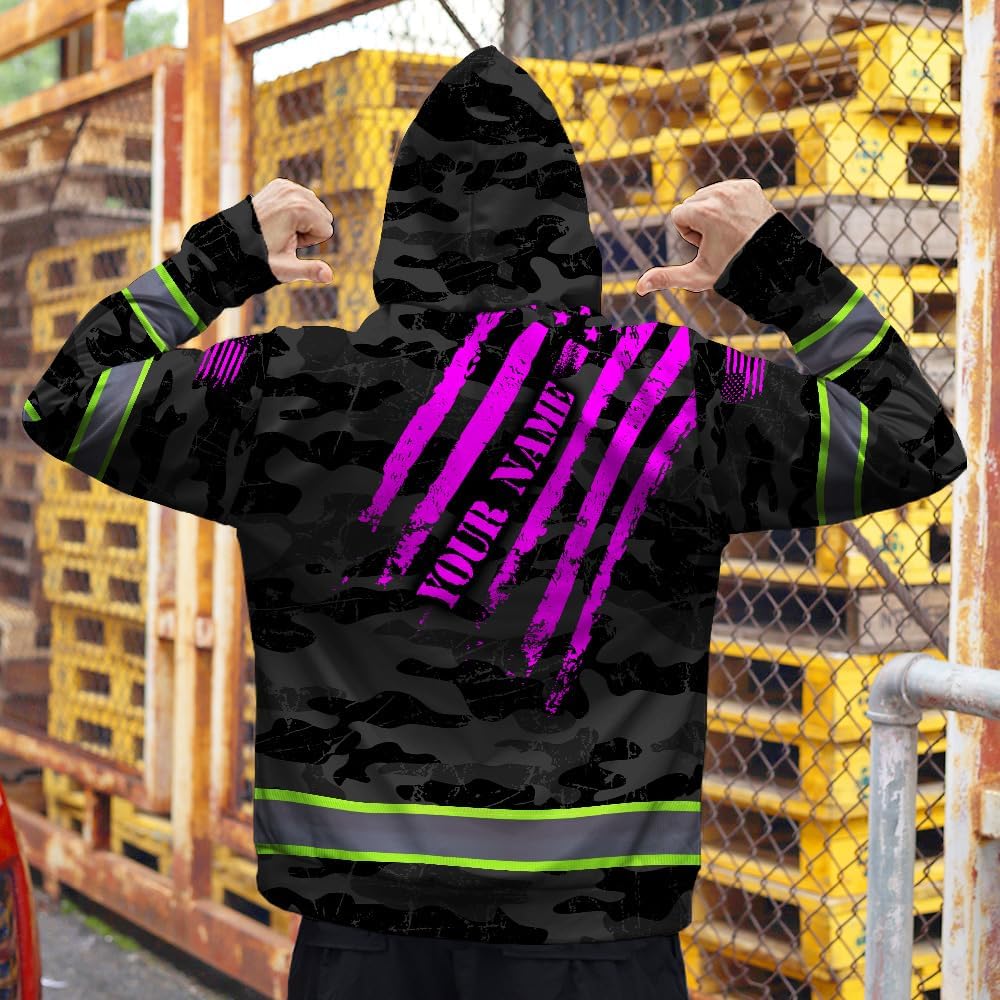 High Visibility Zip Hoodie For Men Hi Vis Zipper Hoodie Custom Name Reflective Construction Safety Workwear