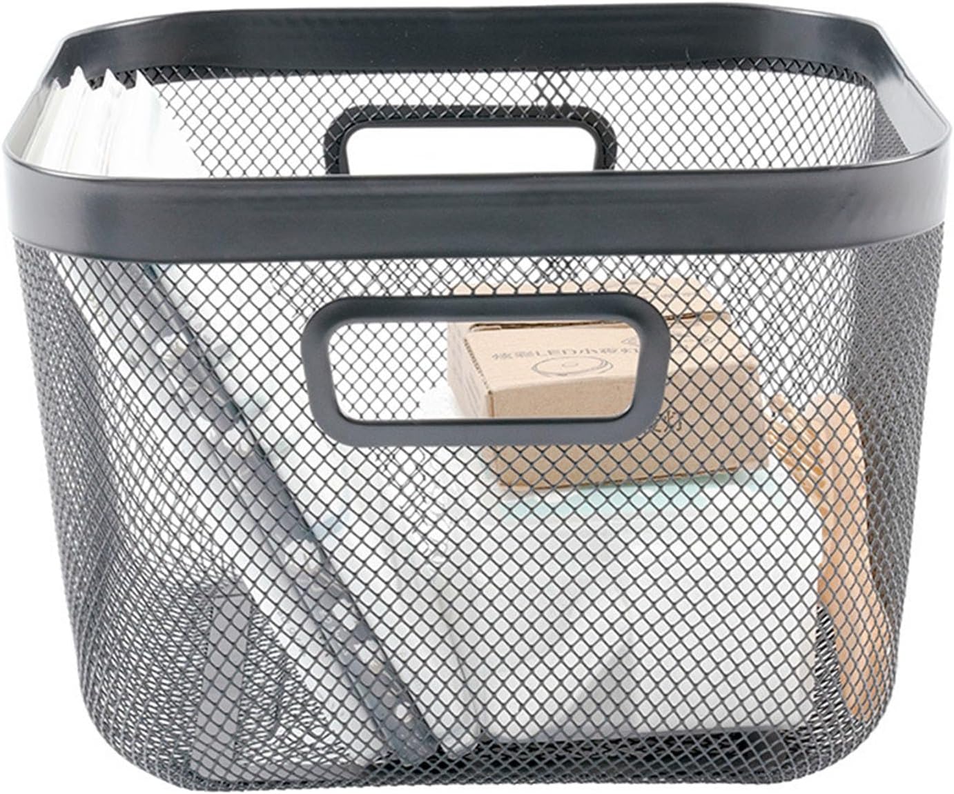 AJIODA Metal Mesh Steel Baskets, Household Wire Storage Organizer Bin Garden Harvest Basket Multi-functional Fruit Baskets with Handles for Kitchen Bathroom Picnic Shopping Decor Cabinet Home, Black