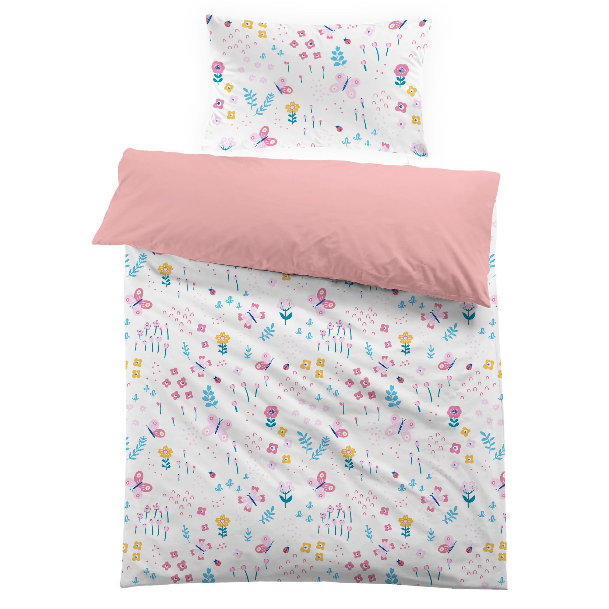 MUSOLEI Funda nórdica individual niña floral Juego de funda nórdica individual niña 2 piezas: funda nórdica 135 x 200 cm con 1 funda de almohada 50 x 80 cm poliéster juego cama individual niña regalo