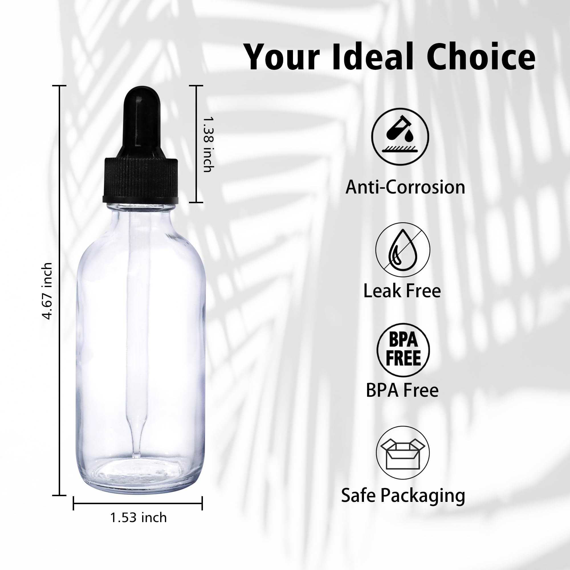 Transparente Glasflaschen mit Glasaugentropfen für ätherische Öle, Parfüms und Laborchemikalien (Bürste, Trichter, 2 zusätzliche Pipetten, 54 Etiketten und 30 ml Messbecher, 57 ml, 48 Stück