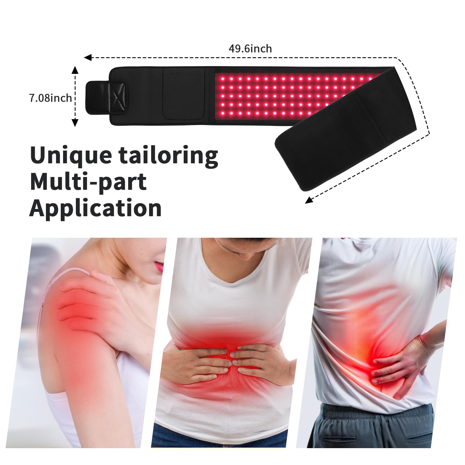 Ceinture à lumière rouge pour corps, 5 modes améliorés 2026 lumière proche infrarouge pour le corps, lampe à haute efficacité LED à double onde (660 nm et 850 nm), personnalisation multi-mode