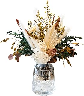 WXQX Boho Dried Pampas Grass Bouquet with Eucalyptus, Hydrangea & Palm - Rustic Fall Floral Vase Filler for Weddings & Home Decor