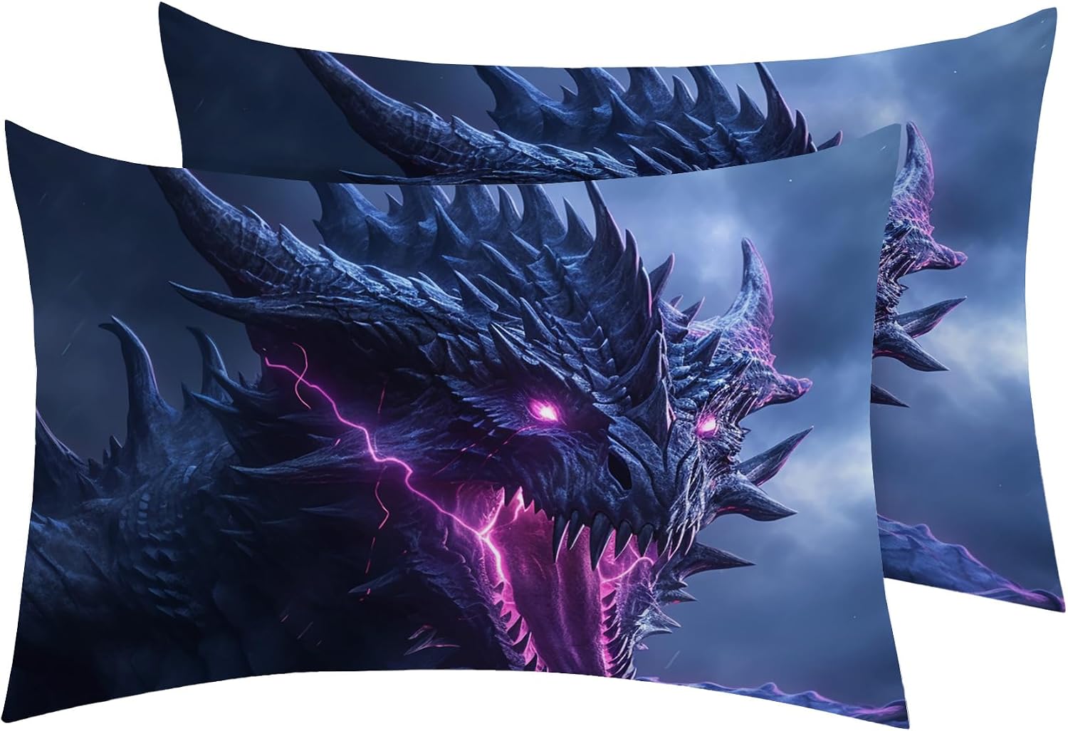 Purple Dragon Pillow Cases Queen Size Set of 2 - Soft Breathable Microfiber Pillowcases with Envelope Closure, Boys Cool Fantasy Animal Patterned Pillow Covers, Dragon Gifts