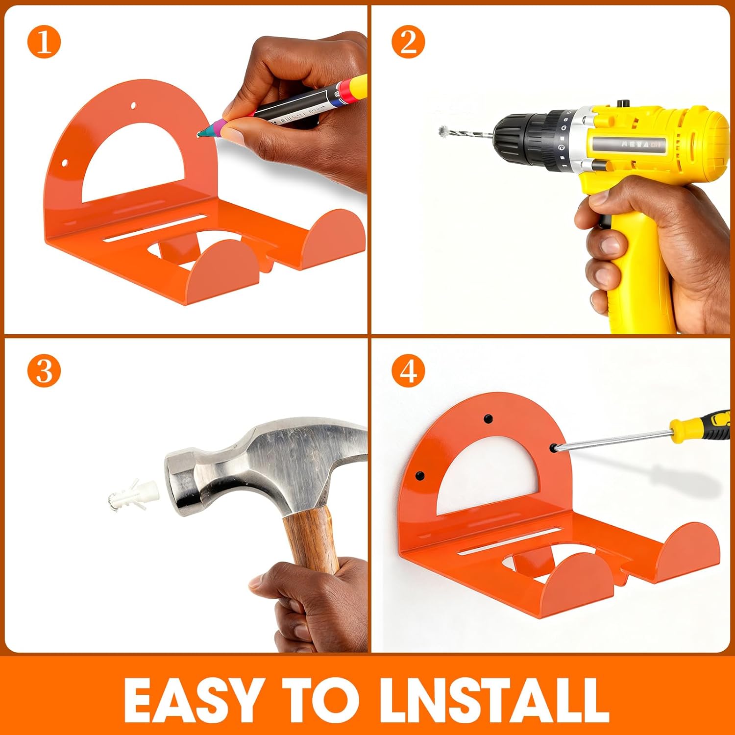 Weed Eater Hanger, Garage Organizer Trimmer Rack Wall Mount, Garden Power Tool Holder Garage Hooks for Grass Trimmer, Hedge Trimmer, Leaf Blower and Chainsaw Storage, 4 Pack