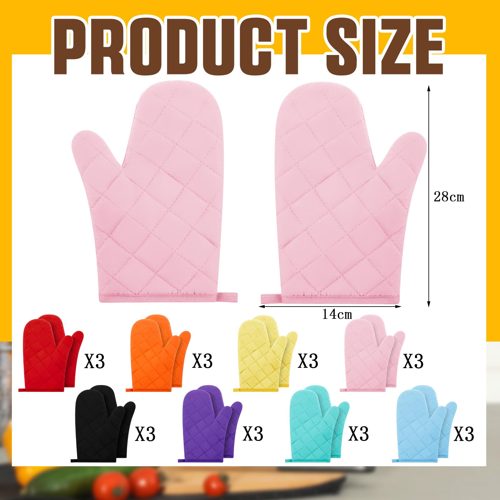 Dandat Ofenhandschuhe, hitzebeständig, Baumwolle und Polyester, gesteppt, Küchenhandschuhe, Backhandschuhe zum Kochen, Grillen, Picknick, 27,9 cm, 8 Farben, 24 Paar
