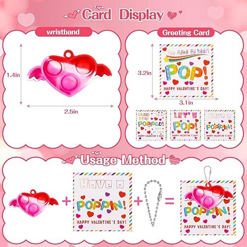 Miniatura 2 de Weceit Regalos para el día de San Valentín para niños, tarjetas de San Valentín con 30 llaveros de burbujas de corazón, mini juguetes sensoriales