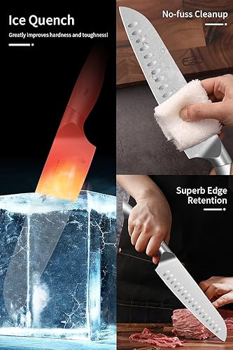 Miniatura 4 de Santoku Cuchillo de chef de 8 pulgadas, alternativa para preparación de alimentos multiusos, bien equilibrado y afilado, mango ergonómico y caja de
