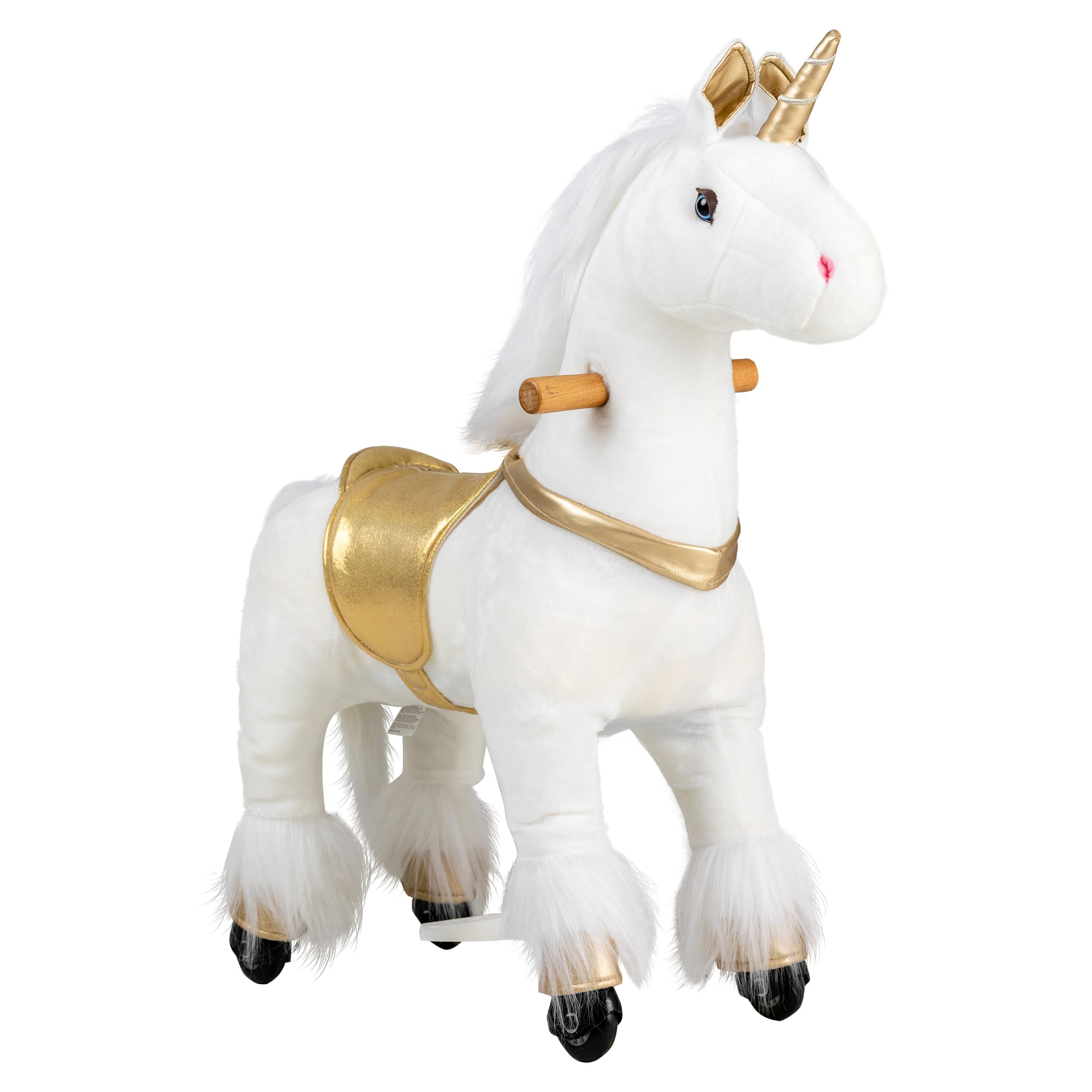 REWISS Ride On Horse Natural Mechanical Kids Real Walking Horse Small Unicorn Horse Toddlers Plush Pony Riding Horse for Age 3-6 (White, 3-6Years)