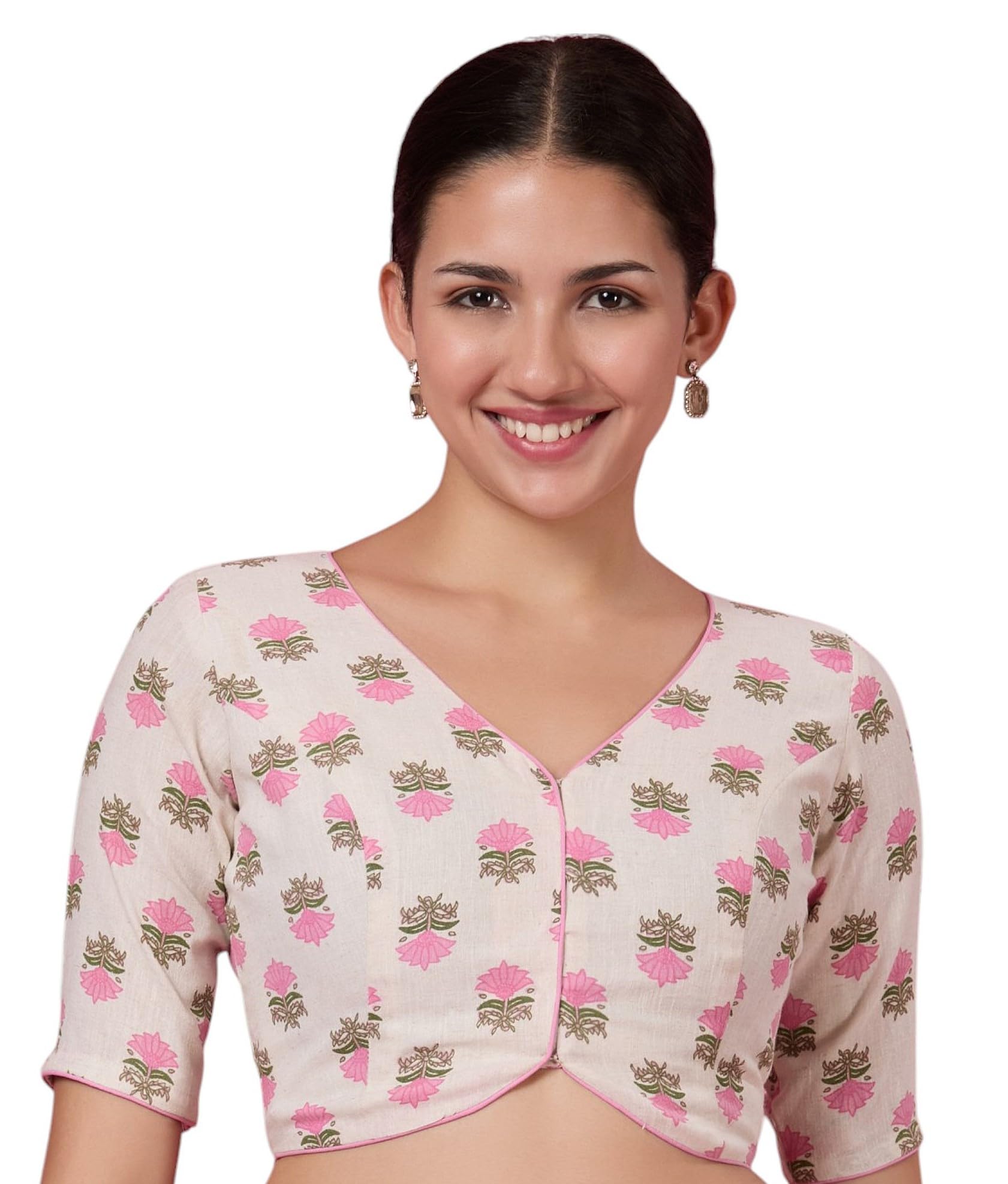 studio shringaar Women's Natural Linen Printed Saree Blouse-picture-29
