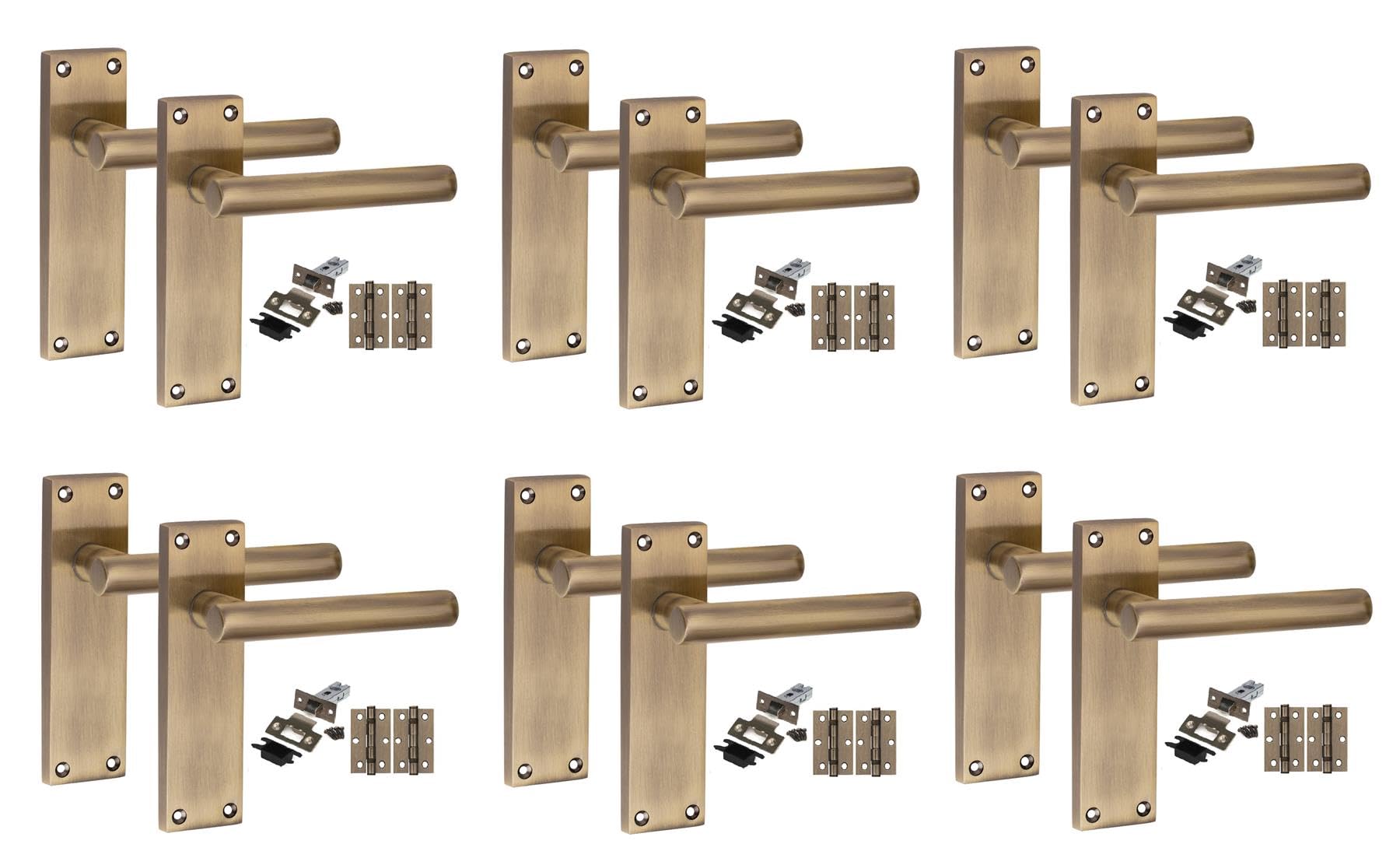 Golden Grace Victorian Straight Door Handles, 6 Set Antique Brass