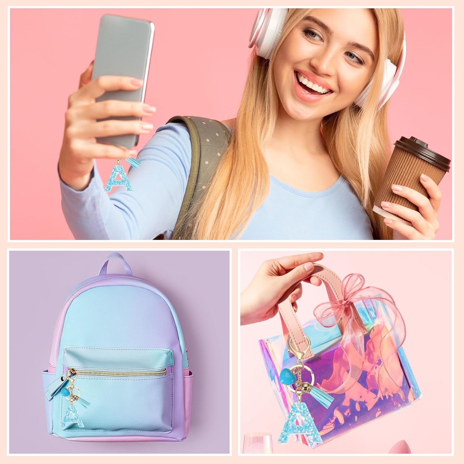 PATIKIL Alphabet Initial Letter Keychain, Resin Cute Keychains with Tassel Heart Letter V Pendant Charm for Women Key Purse Handbag Bag Accessories, Blue - Image 6