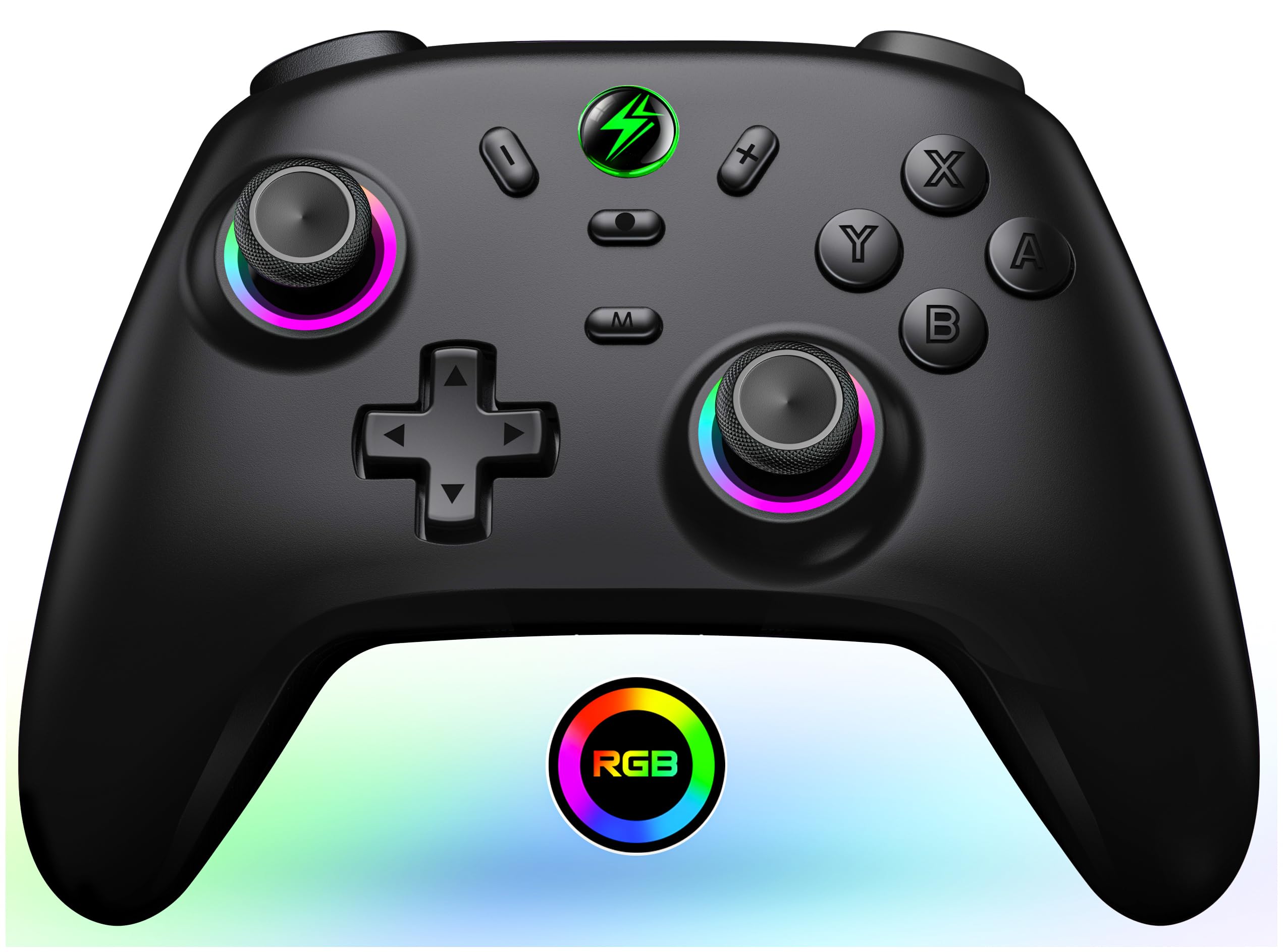 Switch コントローラー Switch1/2 RGBライト スイッチ コントローラー Bluetooth接続 16時間使用 1000mAh大容量 6軸ジャイロセンサー 3階段TURBO 4段階HD振動 スリープ解除 Switch/Lite/OLED/PC/Android/IOSに対応 黒